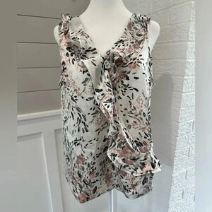 White House Black Market Floral Ruffle Top - Pink and Black